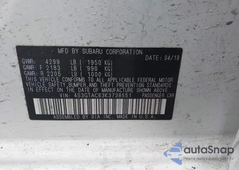 2019 Subaru Impreza 2.0I Premium z USA, uszkodzony, nr VIN 4S3GTAC63K3738551